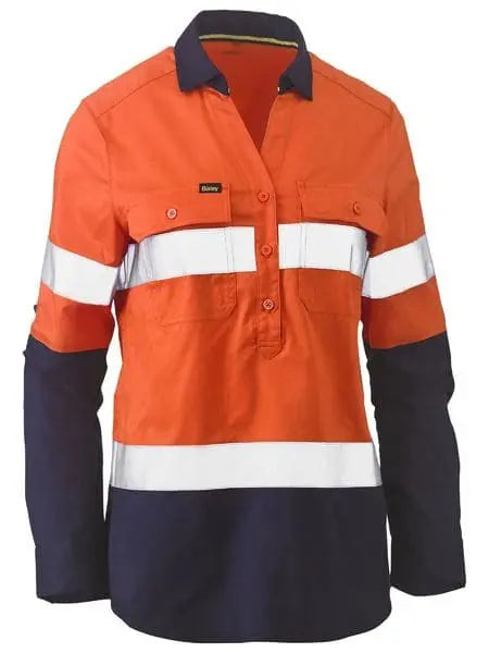 Bisley Women's Taped Hi Vis Stretch V-neck Closed Front Shirt BLC6064T - Allsorts Workwear