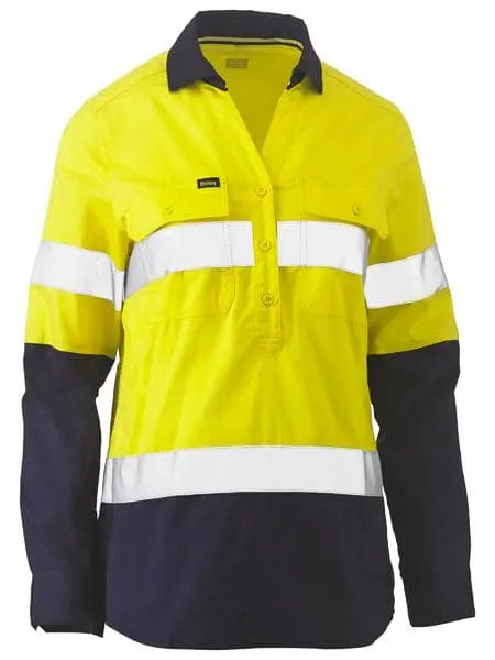 Bisley Women's Taped Hi Vis Stretch V-neck Closed Front Shirt BLC6064T - Allsorts Workwear