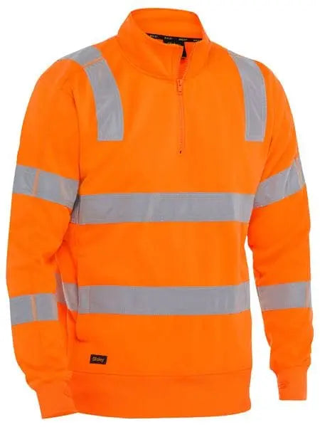 Bisley Taped Hi Vis 1/4 Zip Taped Pullover Rail Orange BK6814T - Allsorts Workwear