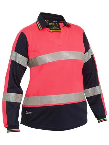 Bisley Women's Long Sleeve Taped Two Tone Hi Vis V-neck Polo Shirt BKL6225T - Allsorts Workwear