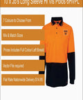 10 x Jb’s Printed Long Sleeve Hi Vis Polos 6HVPL Printed Packs