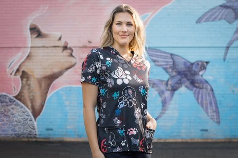 Softies Women's Dog Paw's Slim Fit Fun Scrub Top DPOT01  Simply Scrubs Australia