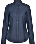 Ladies Dot Jacquard Stretch Long Sleeve Ascot Shirt M8400L Casual Wear Winning Spirit Navy 6 