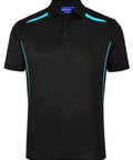 Winning Spirit Men's Sustainable Poly-Cotton Contrast Polo PS93 Casual Wear Winning Spirit Black/Aqua XS 