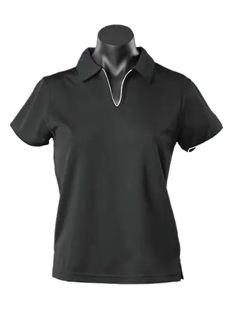 Aussie Pacific Ladies Yarra Polo Shirt 2302 Casual Wear Aussie Pacific Black/White 16-18 