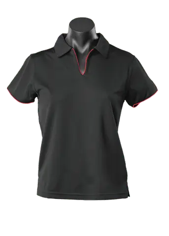 Aussie Pacific Ladies Yarra Polo Shirt 2302 Casual Wear Aussie Pacific Black/Red 16-18 