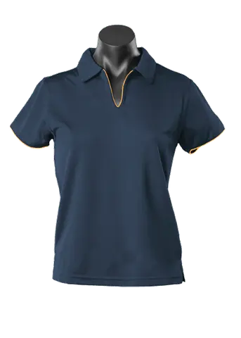 Aussie Pacific Ladies Yarra Polo Shirt 2302 Casual Wear Aussie Pacific Navy/Gold 16-18 