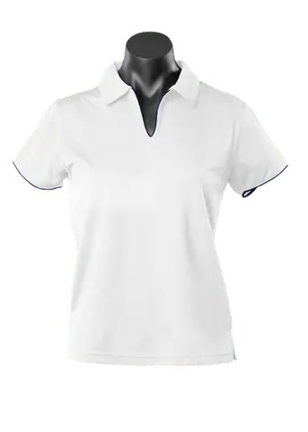 Aussie Pacific Ladies Yarra Polo Shirt 2302 Casual Wear Aussie Pacific White/Navy 16-18 