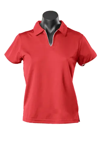 Aussie Pacific Ladies Yarra Polo Shirt 2302 Casual Wear Aussie Pacific Red/White 16-18 
