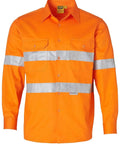 Cotton Drill Safety Shirt - Unisex SW52 Work Wear Australian Industrial Wear Fluoro Orange 2XS 