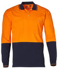 Cotton Jersey two tone Long Sleeve Safety Polo SW36 Work Wear Australian Industrial Wear S Fluoro Orange/Navy 