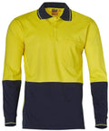 Cotton Jersey two tone Long Sleeve Safety Polo SW36 Work Wear Australian Industrial Wear S Fluoro Yellow/Navy 