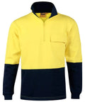 Hi-vis Two Tone Cotton Fleecy Sweat  SW47 Work Wear Australian Industrial Wear S Fluoro Yellow/Navy 