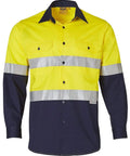 Long Sleeve Safety Shirt SW60 Work Wear Australian Industrial Wear Fluoro Yellow/Navy S 