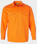 Men's Hi-vis L/s Drill Shirt SW51 Work Wear Australian Industrial Wear S Fluoro Orange 