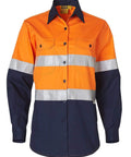 Women's Long Sleeve Safety Shirt SW65 Work Wear Australian Industrial Wear Fluoro Orange/Navy 8 