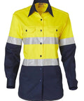 Women's Long Sleeve Safety Shirt SW65 Work Wear Australian Industrial Wear Fluoro Yellow/Navy 8 
