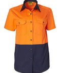 Women's Short Sleeve Safety Shirt SW63 Work Wear Australian Industrial Wear 8 Fluoro Orange/Navy 