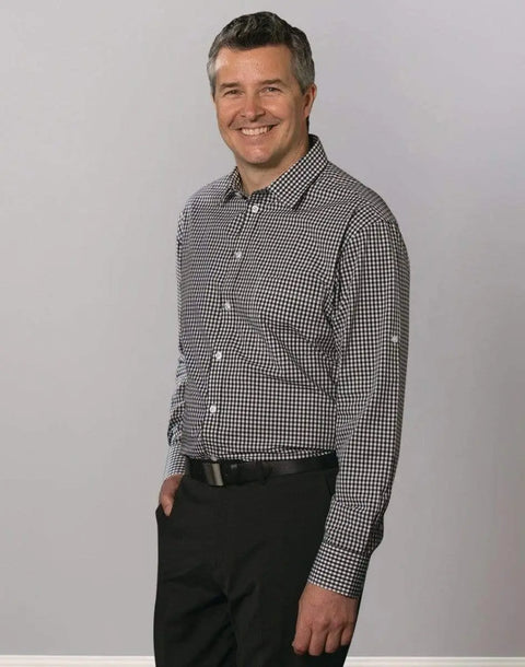 BENCHMARK Men’s Gingham Check Long Sleeve Shirt with Roll-up Tab Sleeve M7300L Corporate Wear Benchmark   