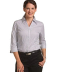BENCHMARK Women's Executive Sateen Stripe 3/4 Sleeve Shirt M8310Q Corporate Wear Benchmark   