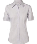 BENCHMARK Women's Ticking Stripe Short Sleeve Shirt M8200S Corporate Wear Benchmark White/Grey 6 