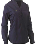 Bisley Workwear Work Wear Navy / 6 Bisley WOMENS STRETCH V-NECK CLOSED FRONT SHIRT BLC6063