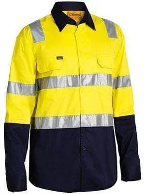 Bisley Workwear Work Wear YELLOW/NAVY (TT01) / S BISLEY WORKWEAR 3M TAPED COOL LIGHTWEIGHT HI VIS SHIRT WITH SHOULDER TAPE - LONG SLEEVE BS6432T