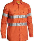Bisley Workwear Work Wear ORANGE (BVEO) / S BISLEY WORKWEAR 3M TAPED HI VIS DRILL SHIRT - LONG SLEEVE BT6482