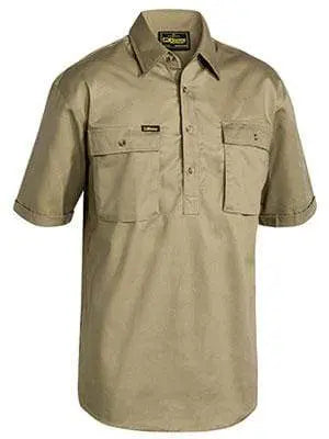 Bisley Workwear Work Wear BISLEY WORKWEAR closed front cotton drill shirt sort sleeve BSC1433