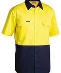 Bisley Workwear Work Wear YELLOW/NAVY (TT01) / S BISLEY WORKWEAR COOL LIGHTWEIGHT HI VIS DRILL SHIRT SHORT SLEEVE BS1895