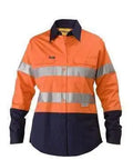 Bisley Workwear Work Wear YELLOW/NAVY (TT01) / 8 BISLEY WORKWEAR WOMENS 3M TAPED COOL LIGHTWEIGHT HI VIS SHIRT - LONG SLEEVE BL6896