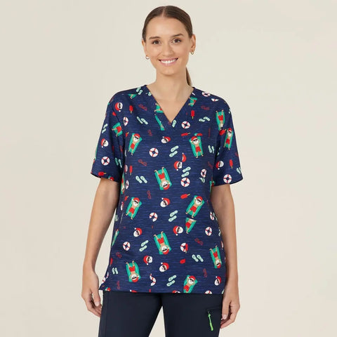 Unisex Christmas Santa Pool Party Scrub Top CATRGK - Allsorts Workwear