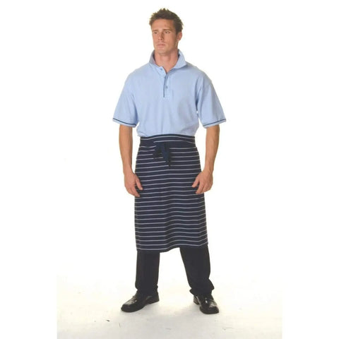 DNC Workwear Hospitality & Chefwear Blue/White / 73cm X 72.5cm DNC WORKWEAR Pinstripe 3/4 No Pocket Apron 2336