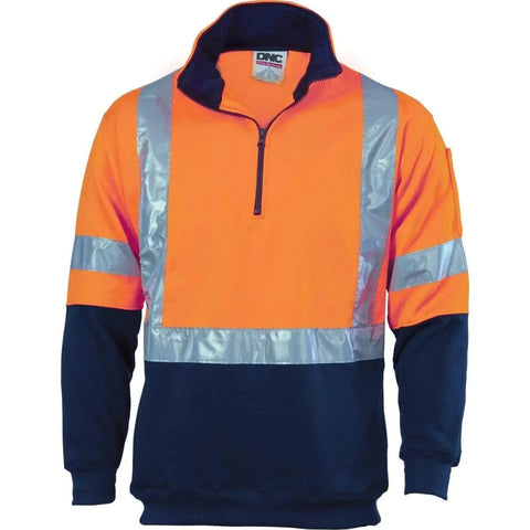 DNC Workwear Work Wear DNC WORKWEAR Hi-Vis 1/2 Zip Fleecy with ‘X’ Back & additional Tape on Tail 3930