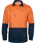 DNC Workwear Work Wear DNC WORKWEAR Hi-Vis 2 Tone Cool-Breeze Close Front Long Sleeve Cotton Shirt 3934