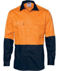 DNC Workwear Work Wear Orange/Navy / XS DNC WORKWEAR Hi-Vis 2 Tone Cool-Breeze Long Sleeve Cotton Shirt 3840