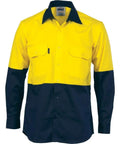 DNC Workwear Work Wear Yellow/Navy / XS DNC WORKWEAR Hi-Vis 2 Tone Cool-Breeze Long Sleeve Cotton Shirt 3840