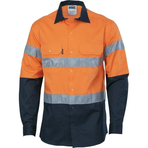 DNC Workwear Work Wear DNC WORKWEAR Hi-Vis Cool-Breeze Long Sleeve Cotton Shirt with Generic Reflective Tape 3966