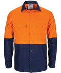 DNC Workwear Work Wear Orange/Navy / XS DNC WORKWEAR Hi-Vis L/W Cool-Breeze T2 Vertical Vented Long Sleeve Cotton Shirt with Gusset Sleeves  3733