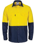 DNC Workwear Work Wear Yellow/Navy / XS DNC WORKWEAR Hi-Vis R/W Cool-Breeze T2 Vertical Vented Long Sleeve Cotton Shirt with Gusset Sleeves 3781
