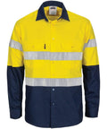 DNC Workwear Work Wear Yellow/Navy / XS DNC WORKWEAR Hi-Vis R/W Cool-Breeze T2 Vertical Vented Long Sleeve Cotton Shirt with Gusset Sleeves, Generic R/Tape 3782