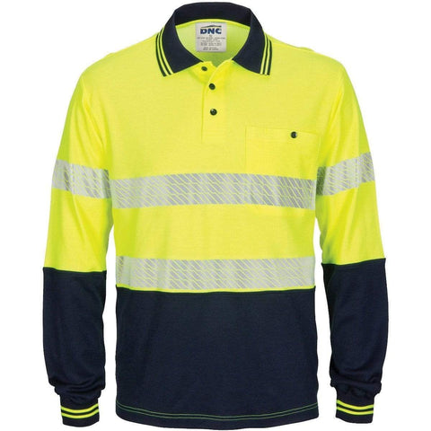 DNC Workwear Work Wear Yellow/Navy / XS DNC WORKWEAR Hi-Vis Segment Taped Cotton Backed Long Sleeve Polo 3518