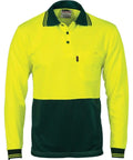DNC Workwear Work Wear Yellow/Bottle Green / XS DNC WORKWEAR Hi-Vis Two Tone Cool Breathe Long Sleeve Polo Shirt 3813