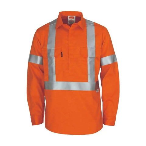Dnc Workwear Patron Saint Flame Retardant Arc Rated Closed Long Sleeve Front Shirt With "X" Back 3m Fr Reflective Tape - 3408 Metro Workwear.