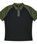 Aussie Pacific Manly Mens Polo 1318  Aussie Pacific BLACK/ARMY GREEN S 