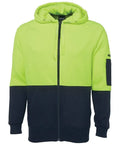 Jb's Wear Work Wear Lime/Navy / S JB'S Hi-Vis Full Zip Fleecy Hoodie 6HVH