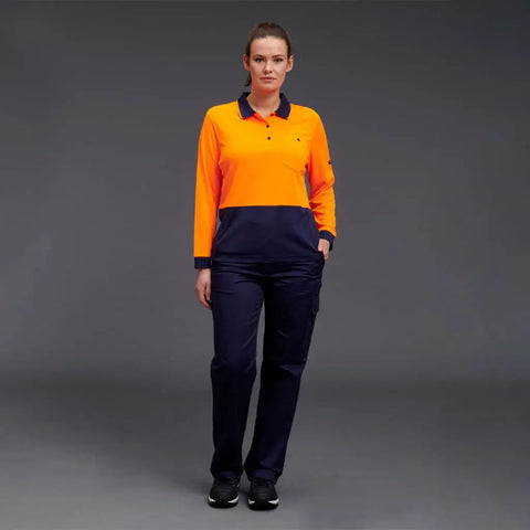KingGee Women's HyperFreeze Spliced Long Sleeve Work Polo Shirt K44730 - Allsorts Workwear