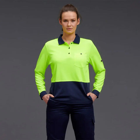 KingGee Women's HyperFreeze Spliced Long Sleeve Work Polo Shirt K44730 - Allsorts Workwear