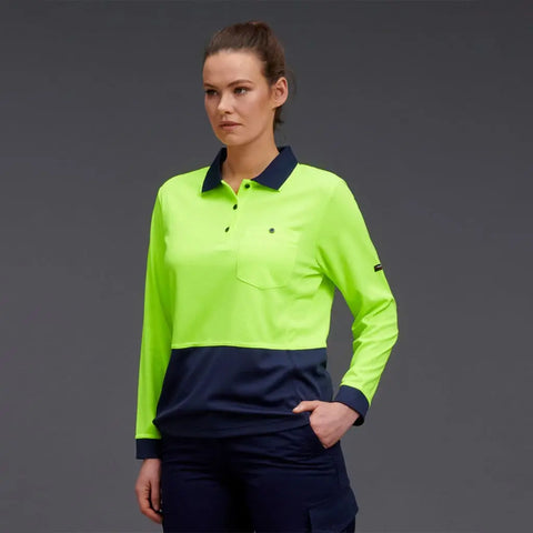 KingGee Women's HyperFreeze Spliced Long Sleeve Work Polo Shirt K44730 - Allsorts Workwear