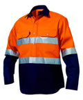 KingGee Work Wear Orange/Navy / S KingGee Hi-Vis Closed Front Reflective Spliced Drill Shirt L/S  K54325